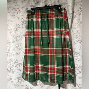 Elegant Green and Red Plaid Midi Skirt
